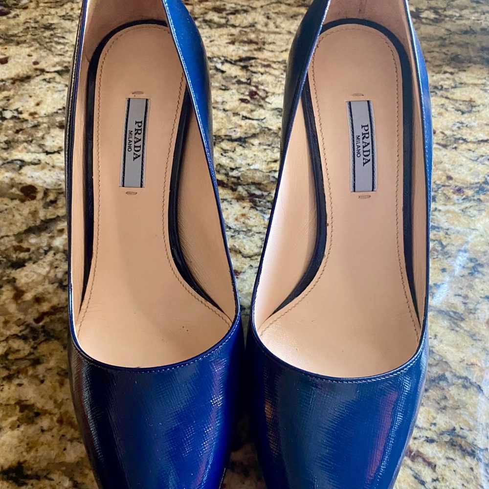 Prada Blue Patent Leather Heels - image 1